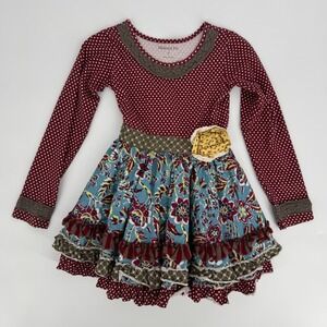 Mustard Pie Long Sleeve Ruffle Dress Size 7 Multicolor Floral Boho Cottagecore